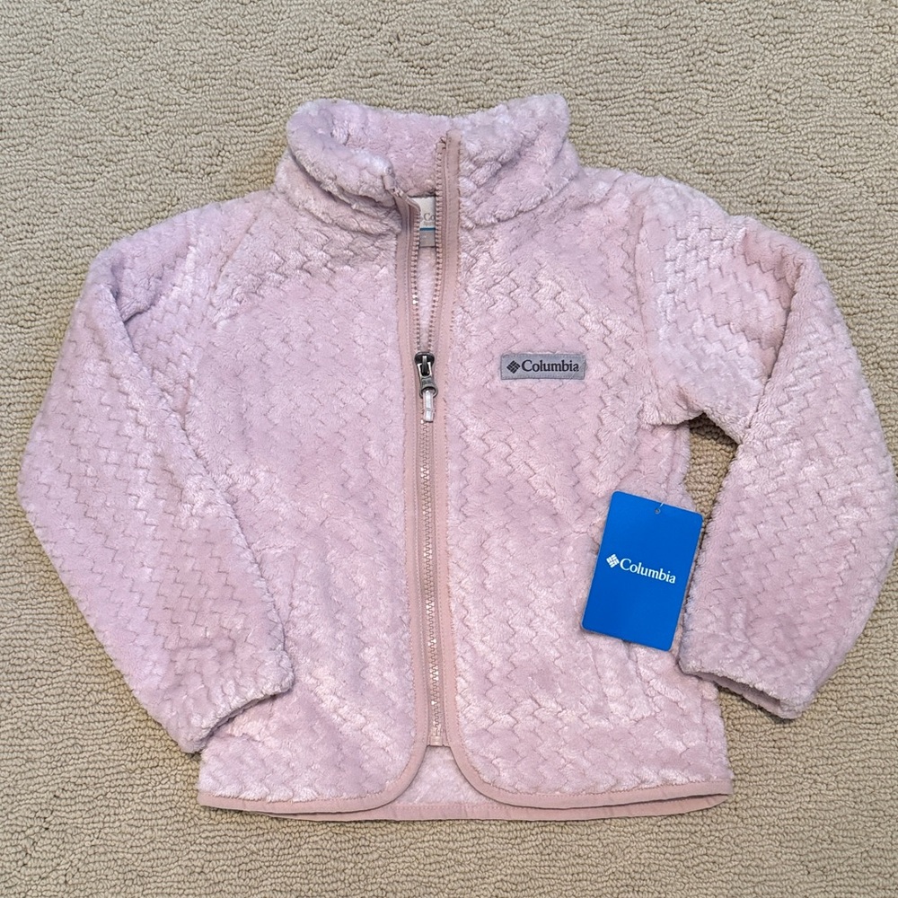 Columbia Girls XXS 4/5 Light Pink Textured Fleece Full Zip Jacket
